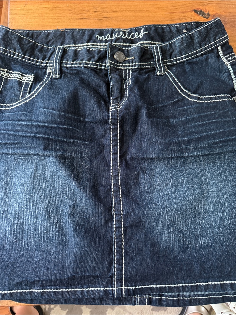 Maurices Dark Blue Denim Mini Skirt with Contrast Stitching